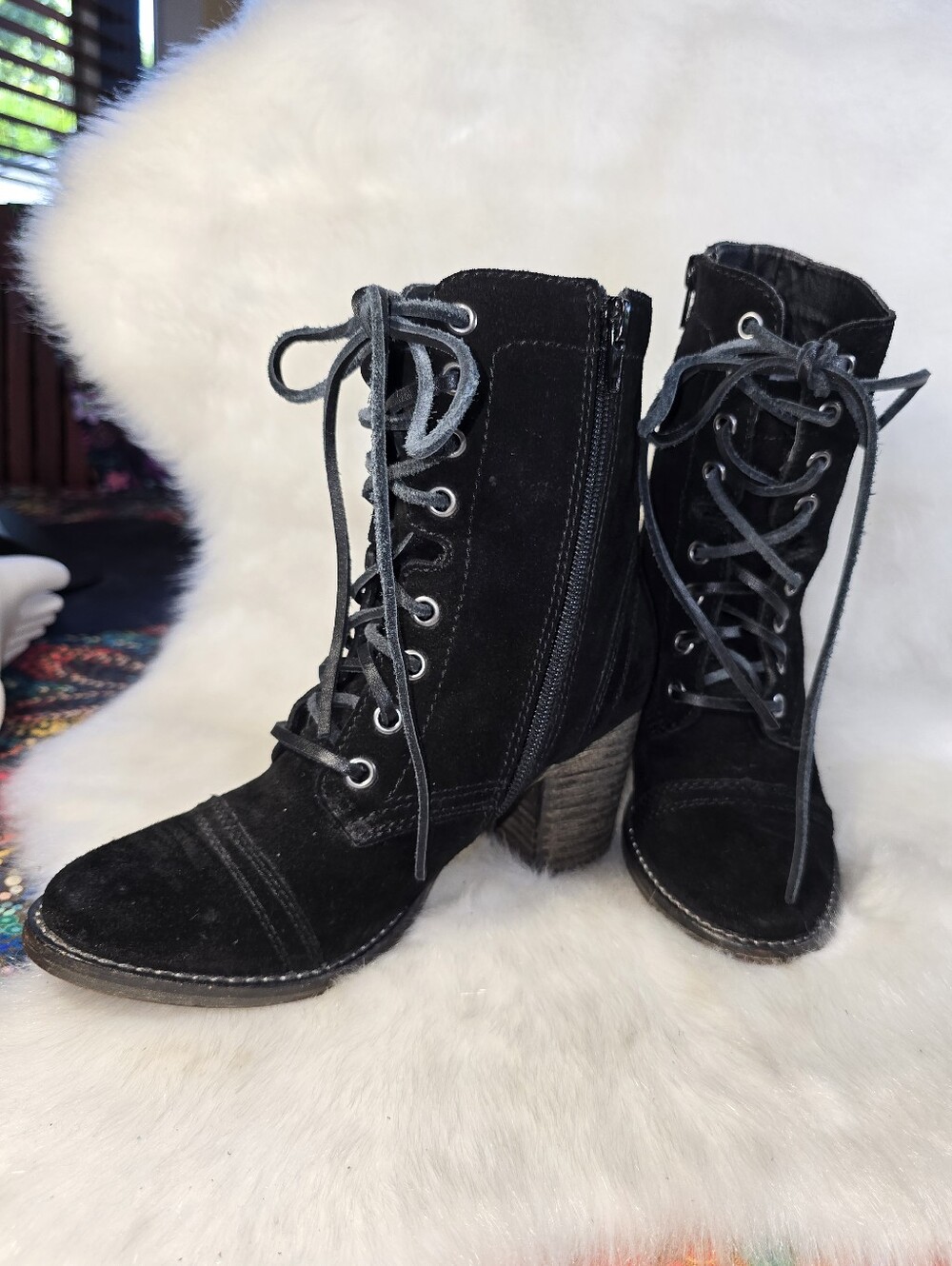 Steve Madden "Gretell" Black Suede Lace-Up Ankle Boots